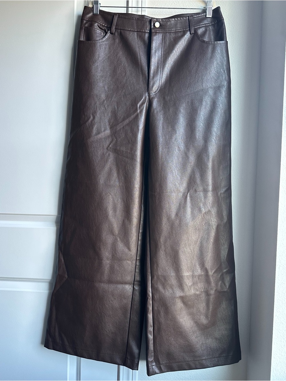 Francesca’s Brown Faux Leather Wide-Leg Pants